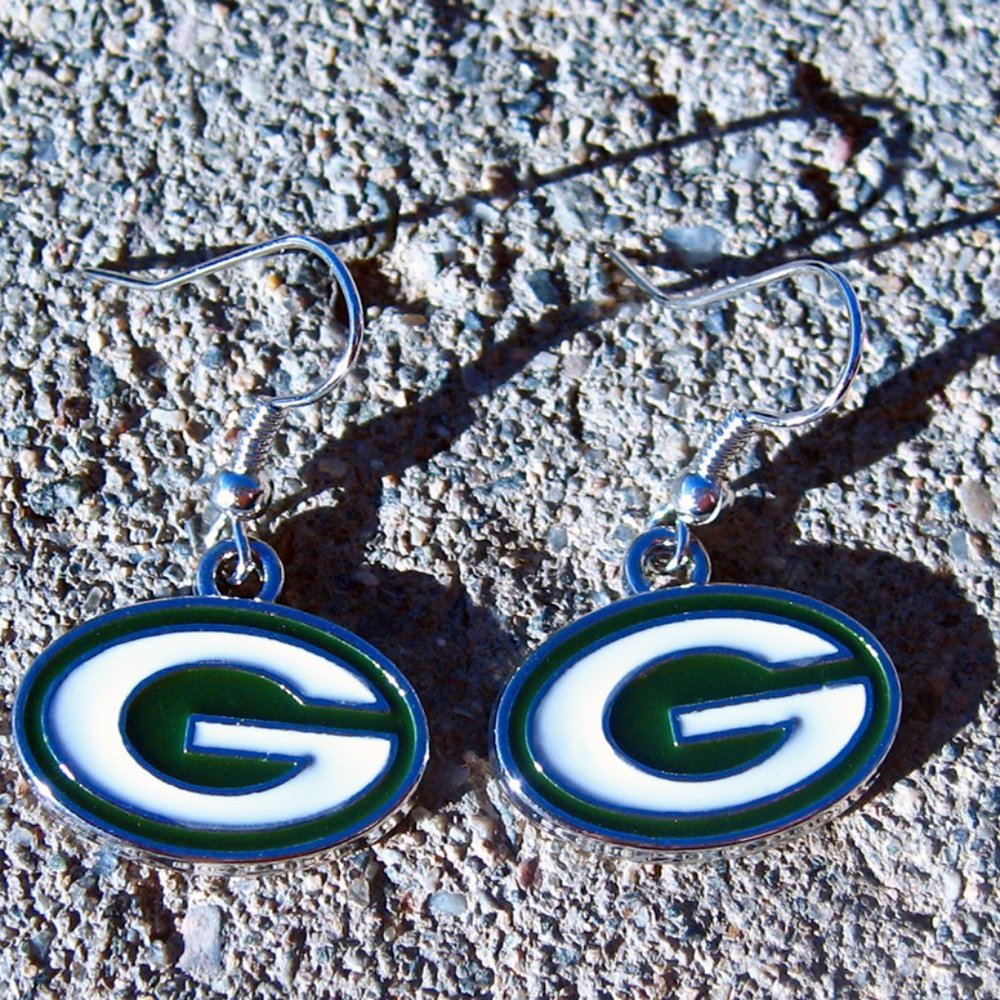 Green Bay Packers Silver Dangle Sports Earrings